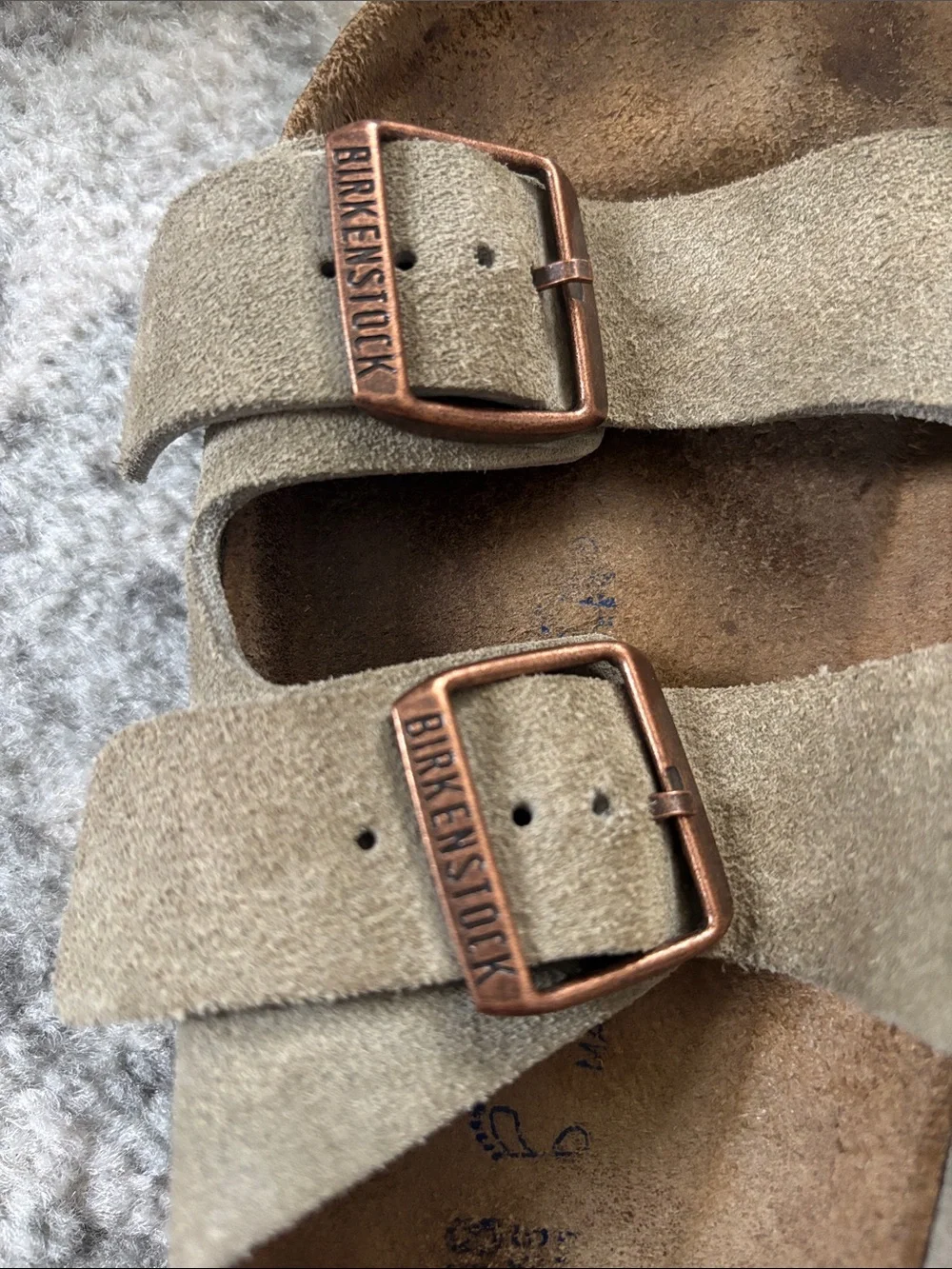 Birkenstock Arizona Two-Strap Sandals in Taupe Suede with Copper Buckles - Picture 4 of 6